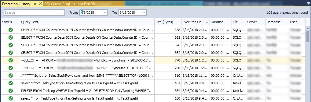 SQL Complete Execution History
